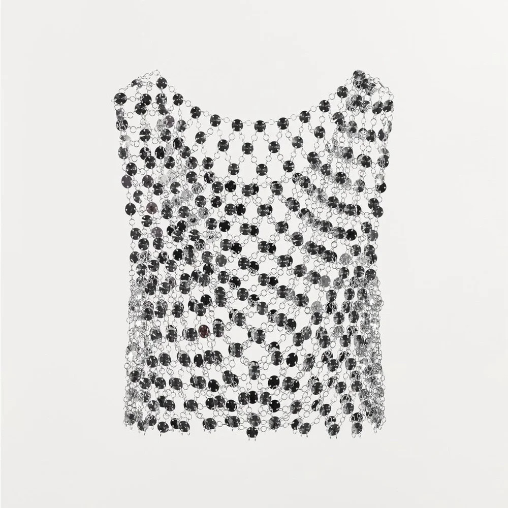 Zara Silver Beaded festival chain Top - Picture 2 of 6